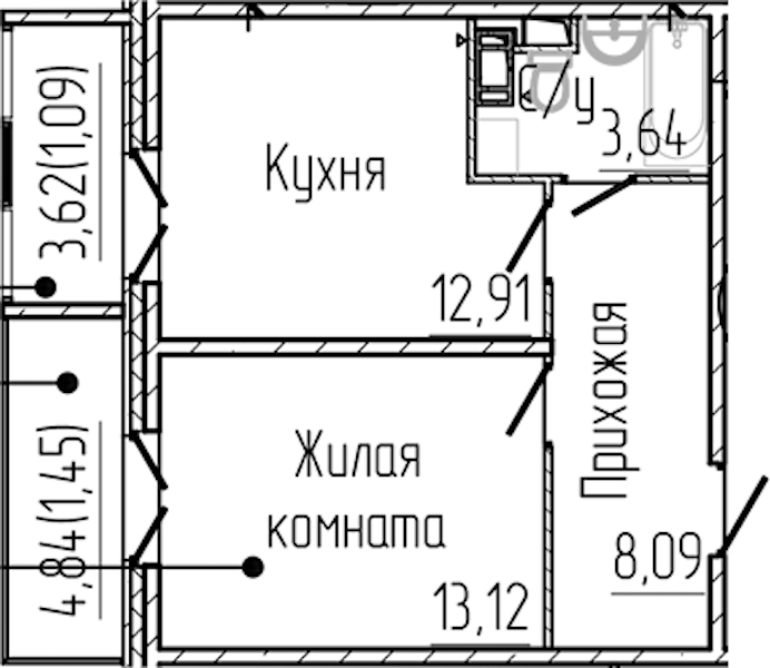 1-комнатная квартира 40.3 м², 5/8 эт., ЖК «SERTOLOVO PARK»